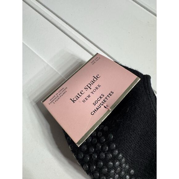 NWT Kate Spade New York Barre No Show Black Socks Grips Gold Logo 2 Pairs - Picture 2 of 4